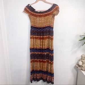 Pink Rose Boho style smocked midi dress M